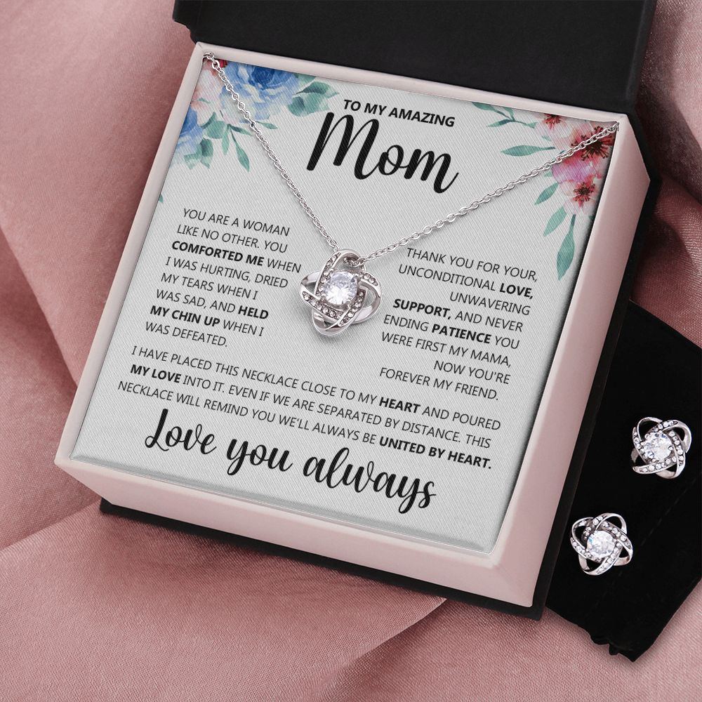 To My Amazing Mom - Like No Other - Love Knot Necklace + Free Matching Earrings (while stock last)