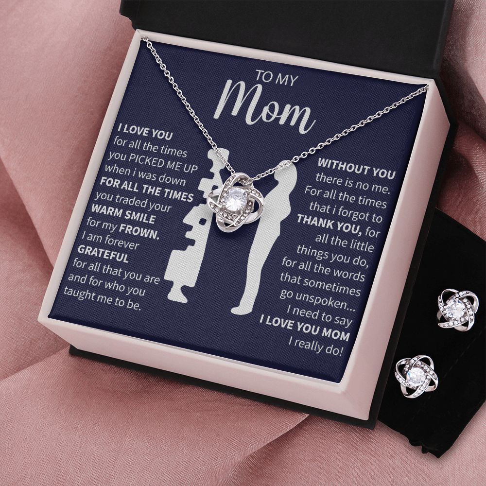 To My Mom - You Picked Me Up - Love Knot Necklace + Free Matching Earrings (while stock last)