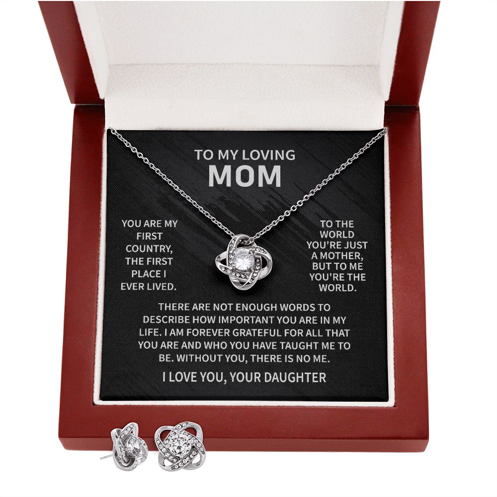 To My Loving Mom - Not Enough Words- Love Knot Necklace + Free Matching Earrings (while stock last)