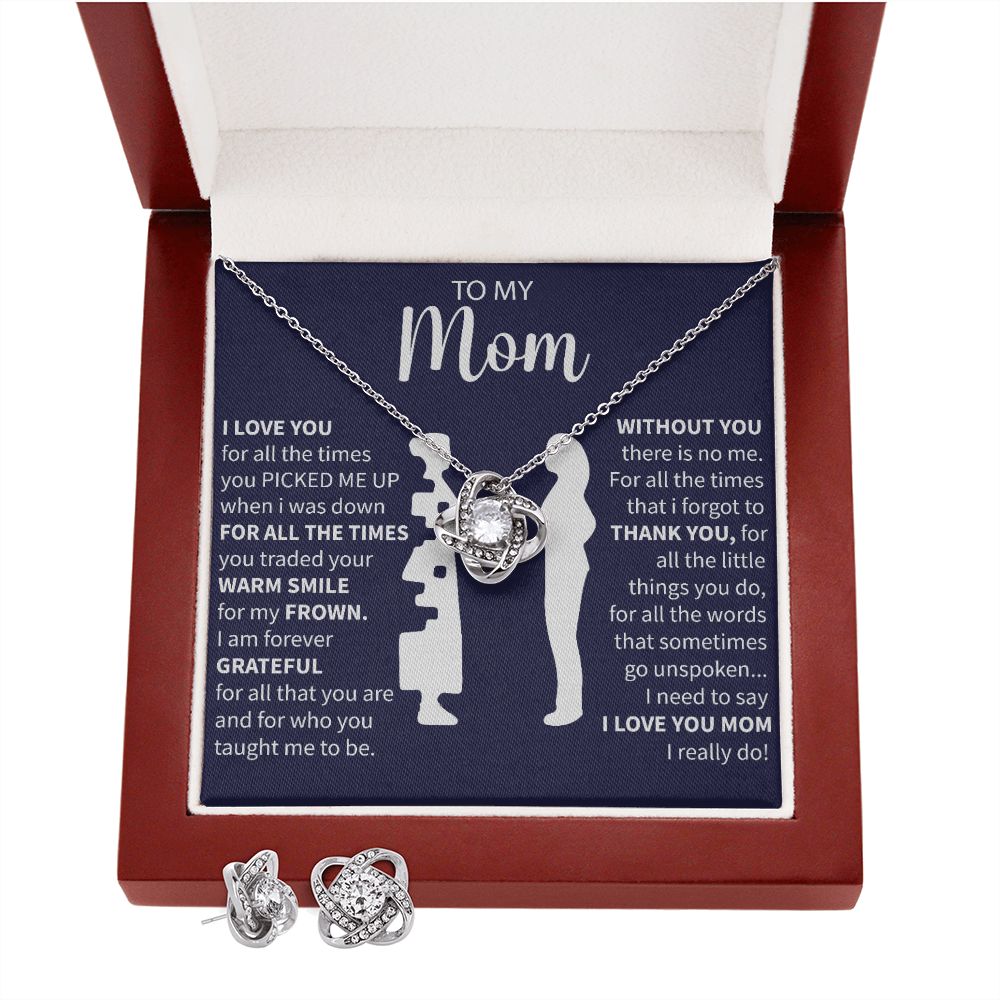 To My Mom - You Picked Me Up - Love Knot Necklace + Free Matching Earrings (while stock last)