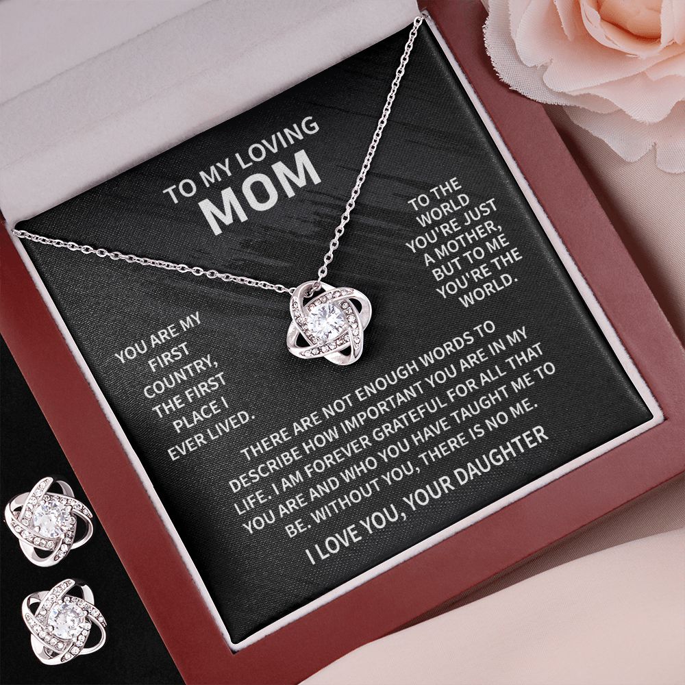 To My Loving Mom - Not Enough Words- Love Knot Necklace + Free Matching Earrings (while stock last)