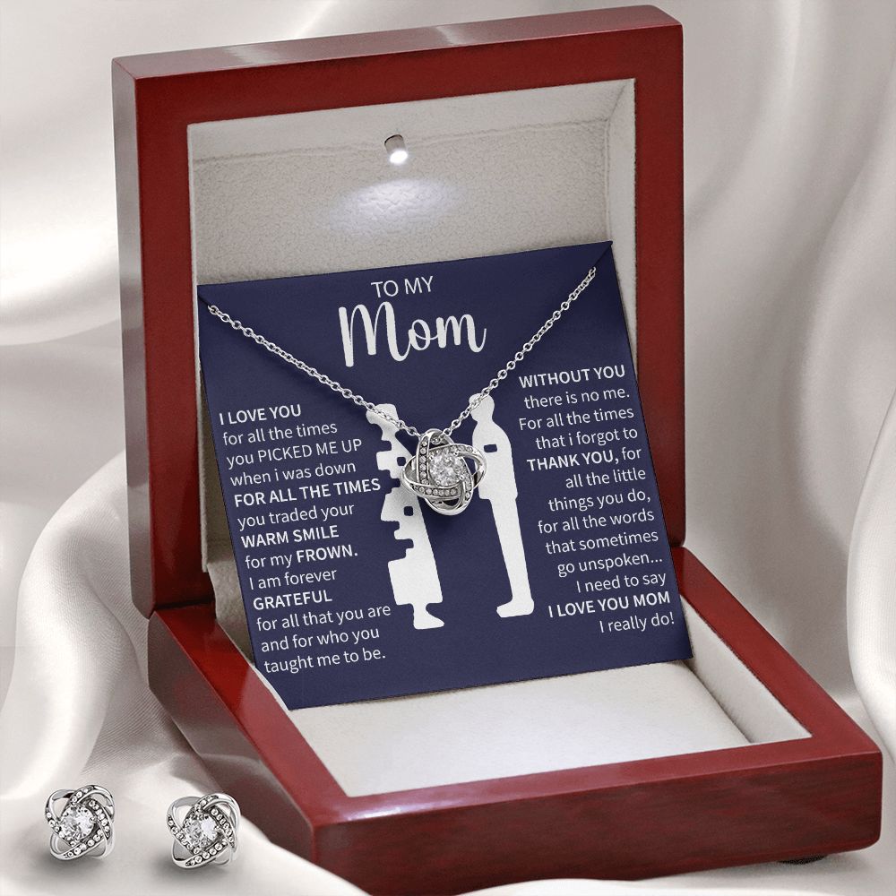 To My Mom - Forever Grateful -Love Knot Necklace + Free Matching Earrings (while stock last)