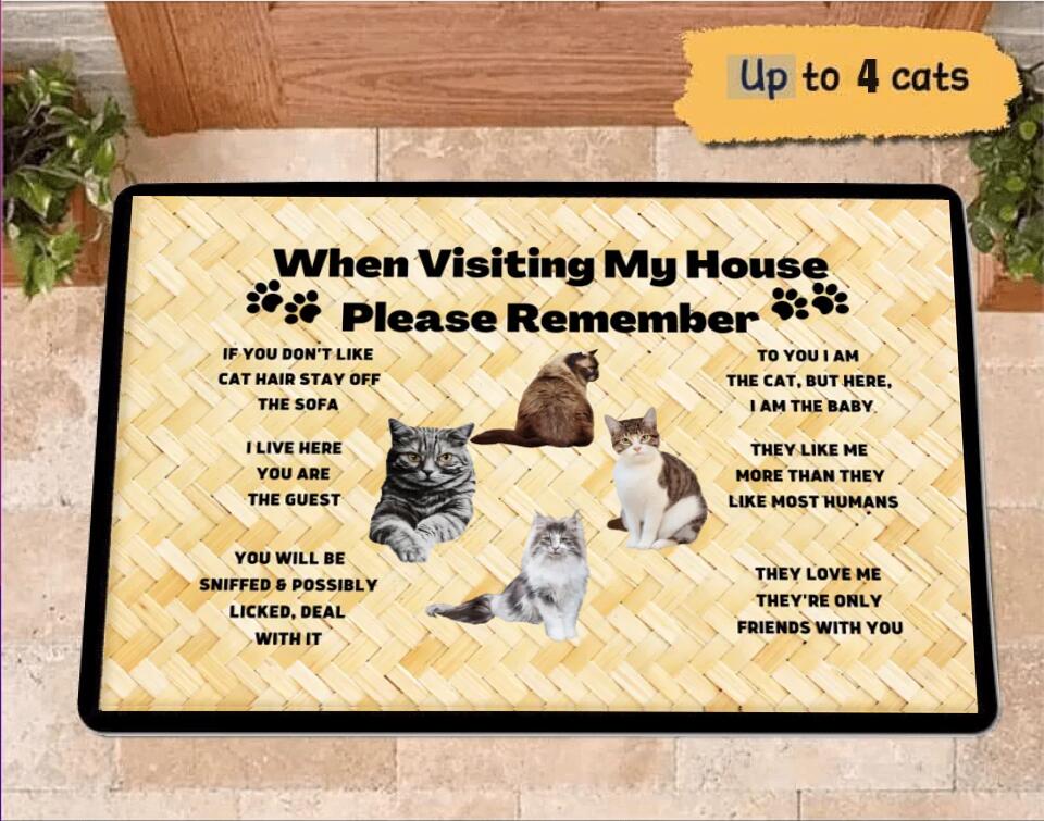 PLEASE REMEMBER WHEN VISITING CATS HOUSE PERSONALIZED DOORMAT
