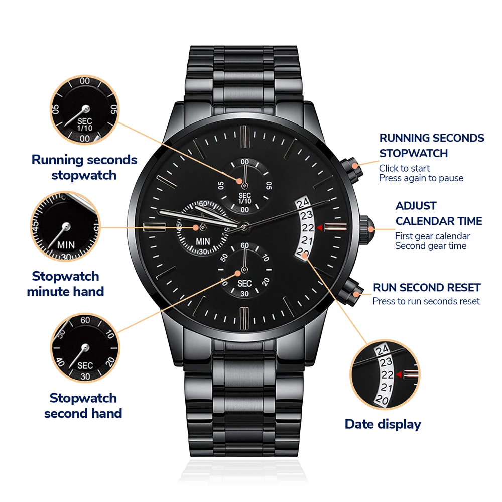 Customizable Engraved Black Chronograph Watch - Personalization Today