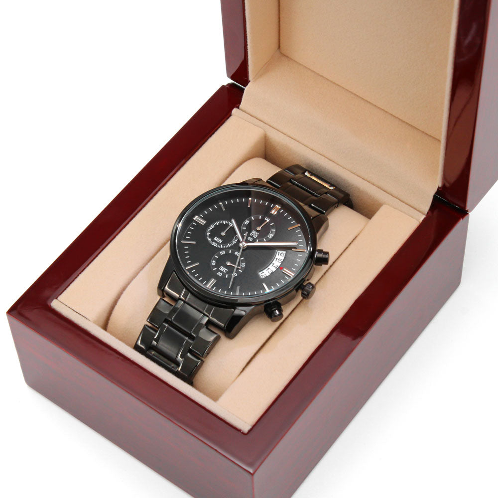 Customizable Engraved Black Chronograph Watch - Personalization Today