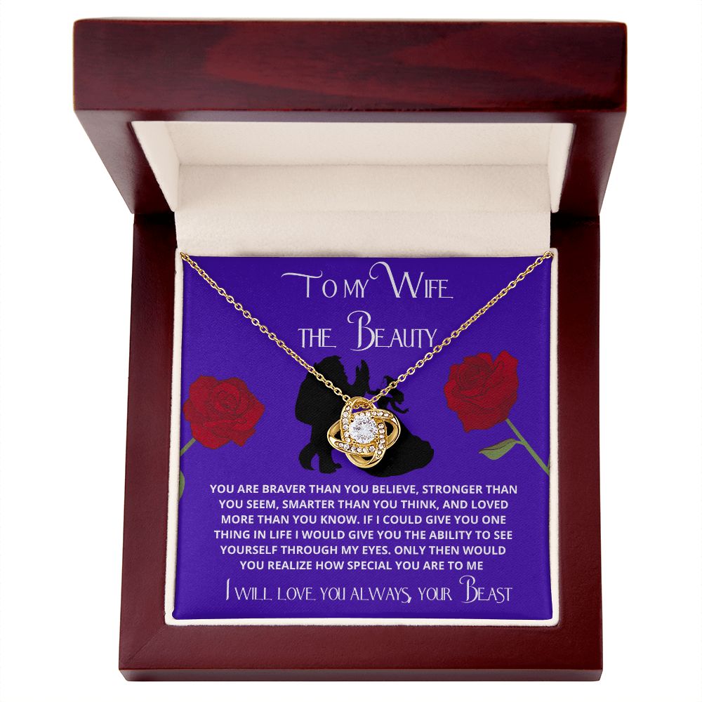 To My Wife the Beauty, From Your Beast - Love Knot Necklace Gift Set