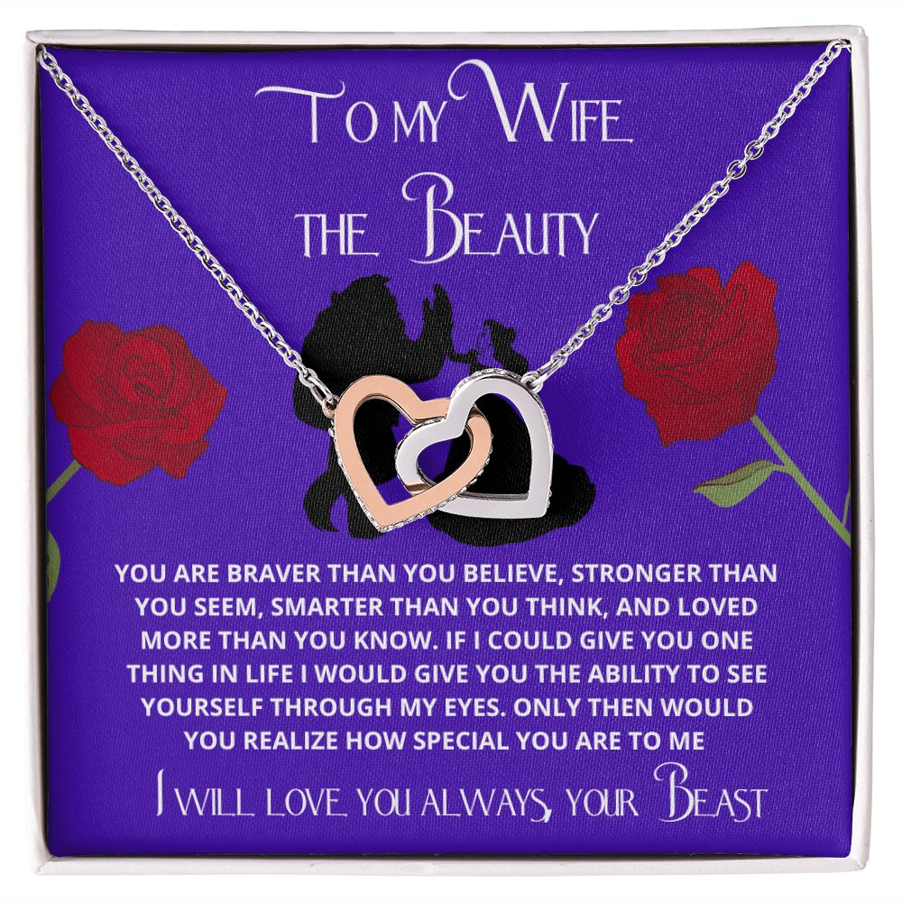 To My Wife the Beauty, From Your Beast - Red Rose Necklace Gift Set