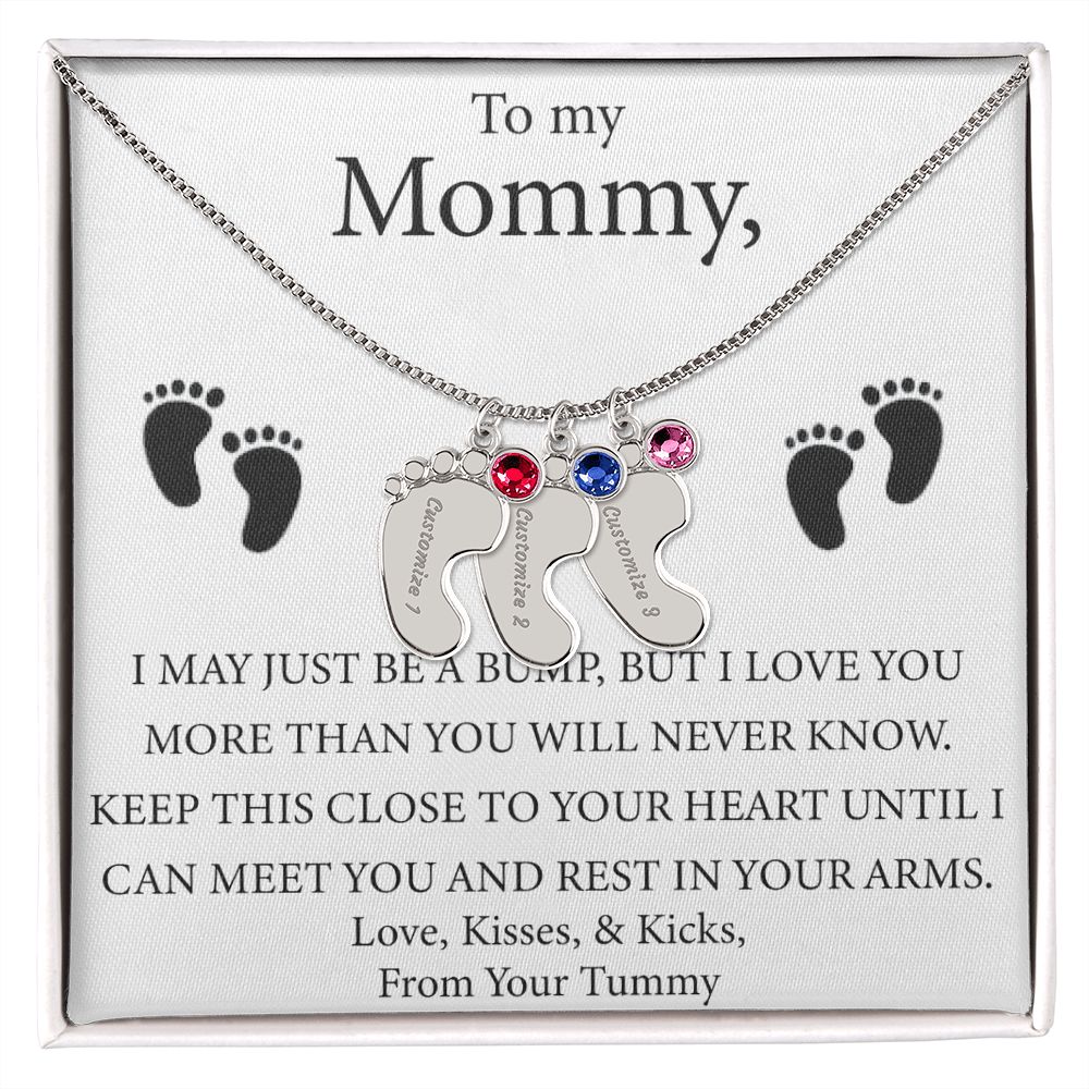 Mother's Day Gift - Baby Feet Charm and Birthstone - Engraved