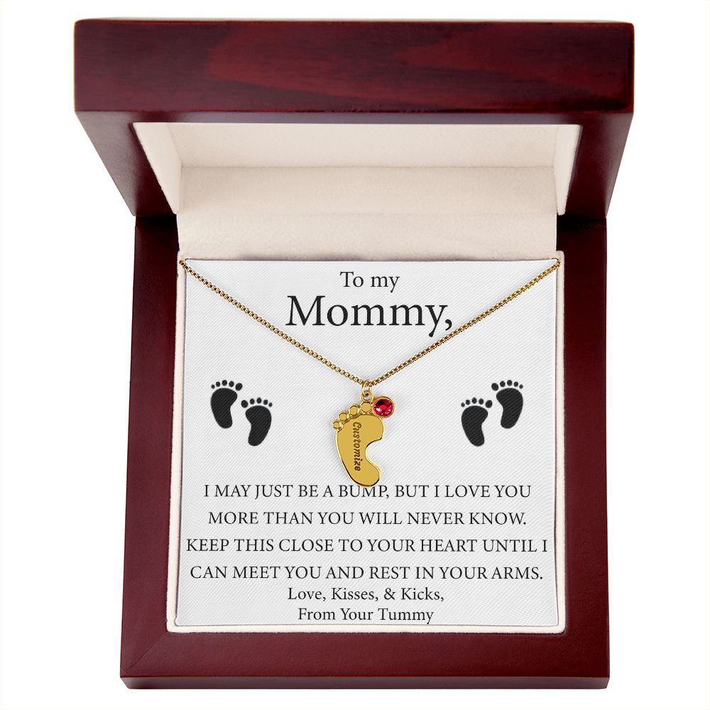 Mother's Day Gift - Baby Feet Charm and Birthstone - Engraved