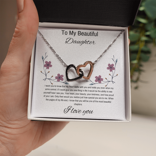 To My Daughter, Beautiful Chapters- Two Hearts Necklace